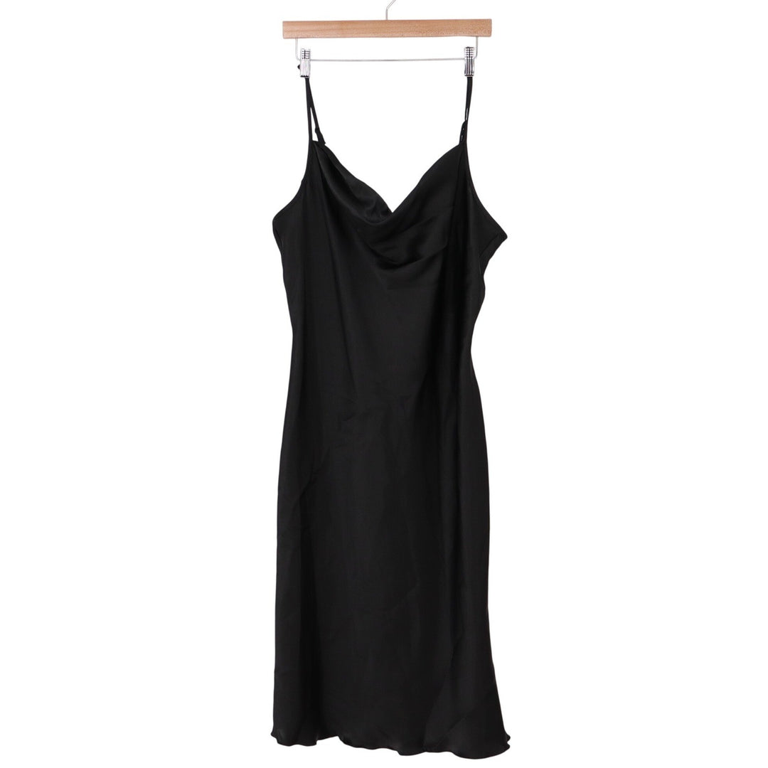 bebe Slip Dress Womens XL Black Cowl Neck Satin Midi Adjustable Straps Excellent