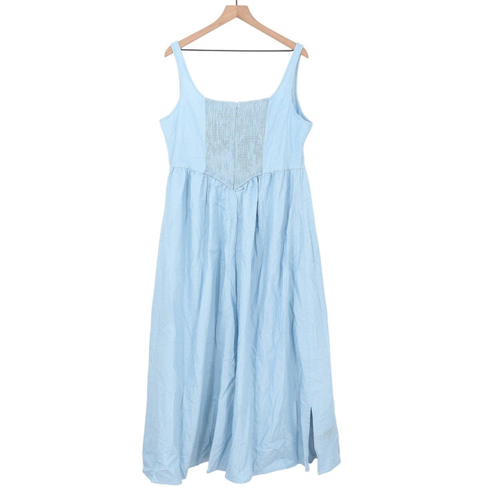 Pink Diamond Rhaziya Midi Dress Blue Square Neck Smocked Back Sleeveless Size 14