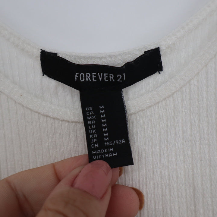 Forever 21 Womens Medium Ribbed Knit Scoop Neck Sleeveless Bodysuit Cream White