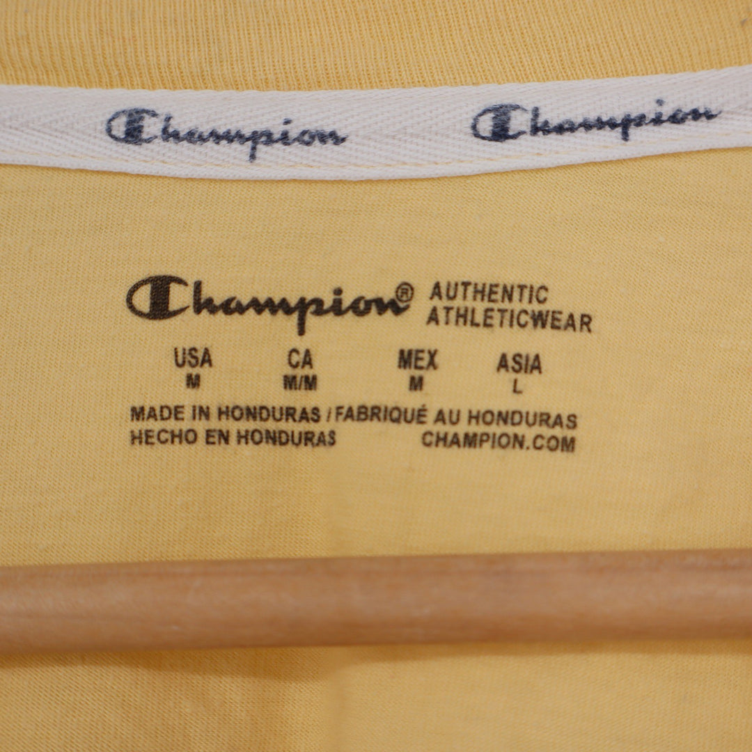 Champion Womens Script Logo T-Shirt Yellow Short Sleeve Boxy Fit Size M