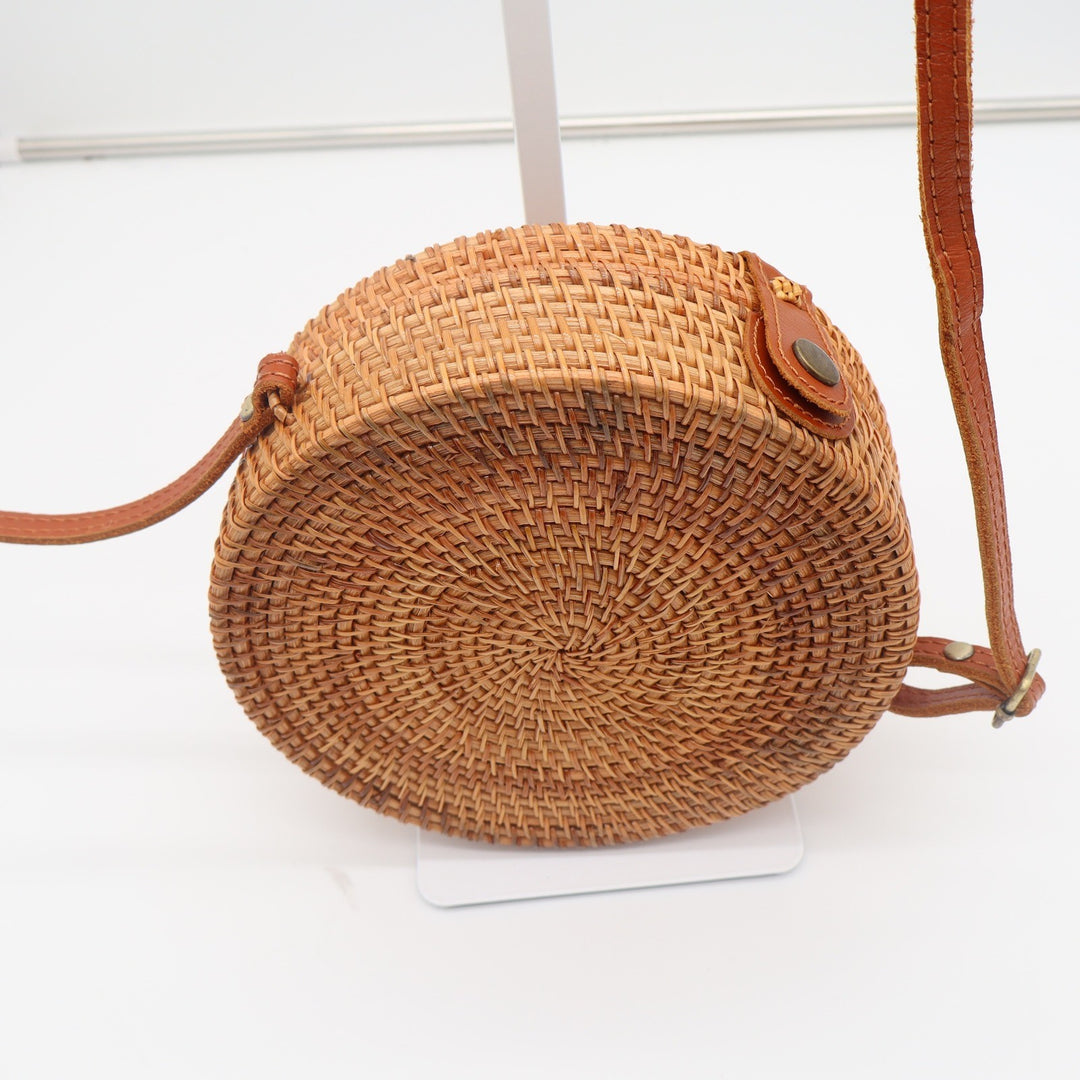 Unbranded Rattan Crossbody Bag Womens OS Round Woven Brown Boho Excellent