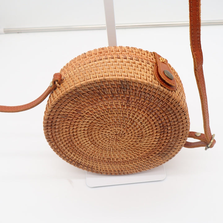 Unbranded Rattan Crossbody Bag Womens OS Round Woven Brown Boho Excellent