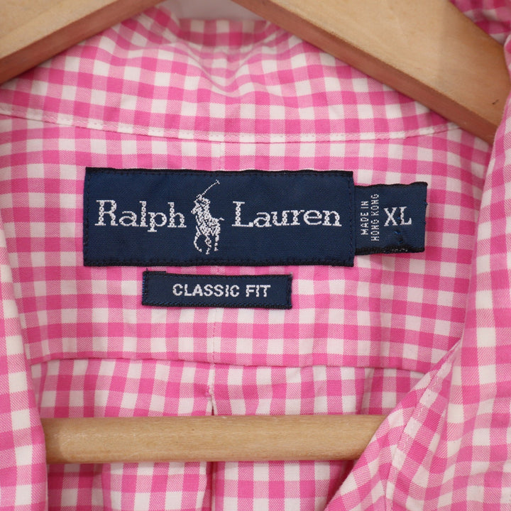Ralph Lauren Shirt Mens XL Classic Fit Pink Gingham Short Sleeve Button-Down EX