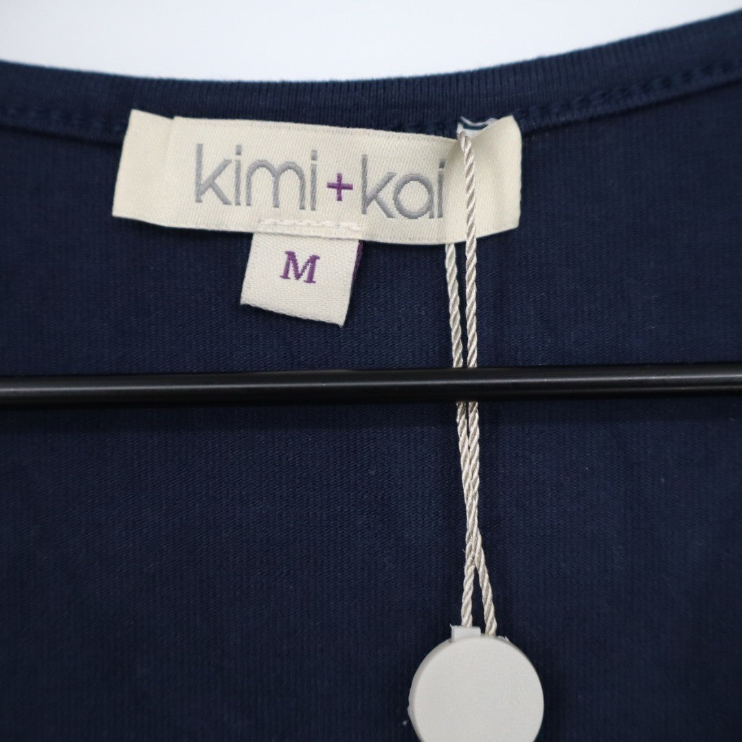 Kimi+Kai Nightgown Dress Womens M Navy Stretch Pleated Lace Trim Short Sleeve