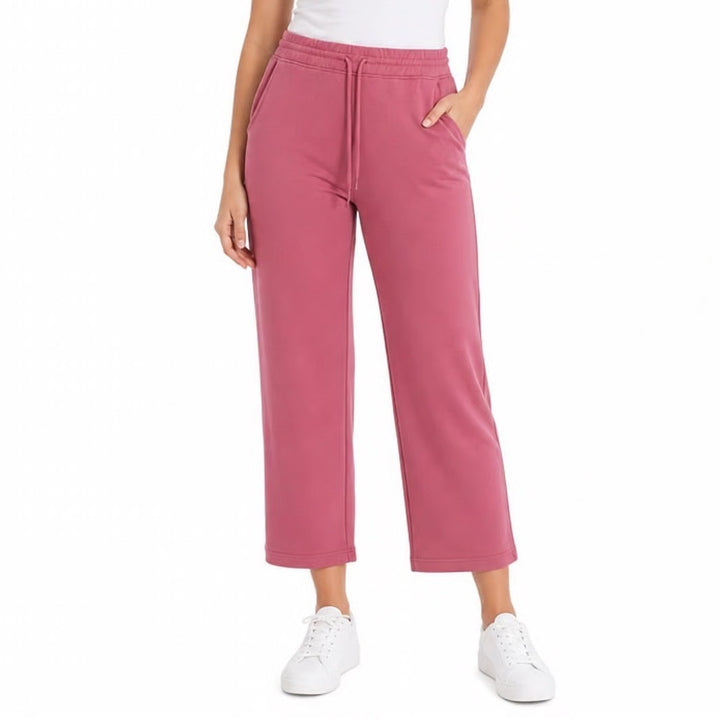 Athleta Crop Sweatpants Womens S Pink Stretch Slash Pockets Drawstring Wide Leg