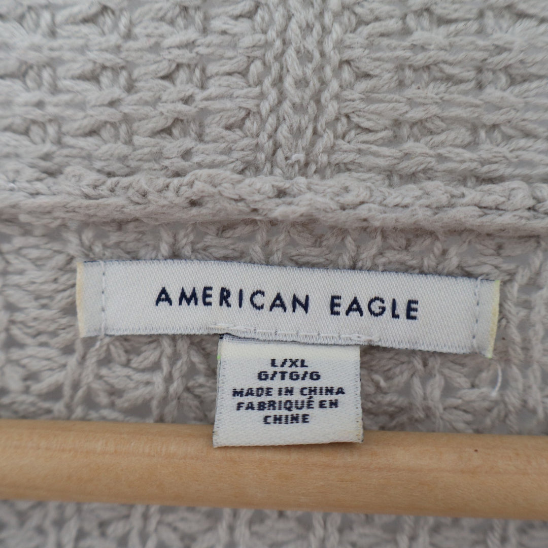 American Eagle Outfitters Cardigan Sweater Womens L/XL Gray Cotton Waffle Knit