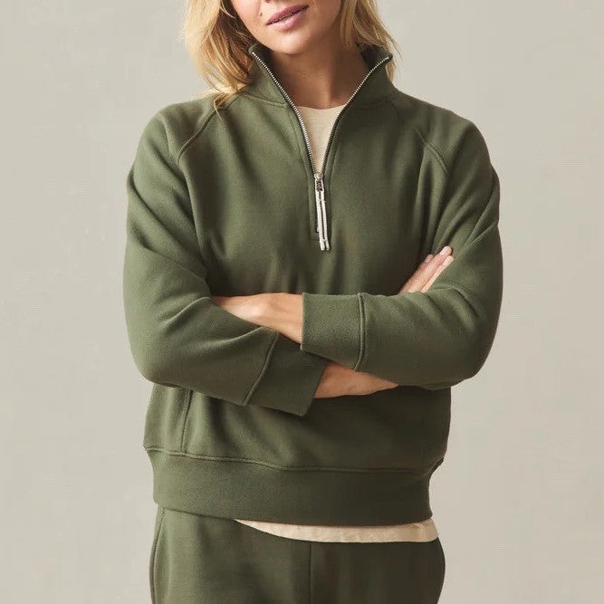 American Giant Midweight Sweatshirt Womens S Olive Fleece Half Zip Raglan Sleeve