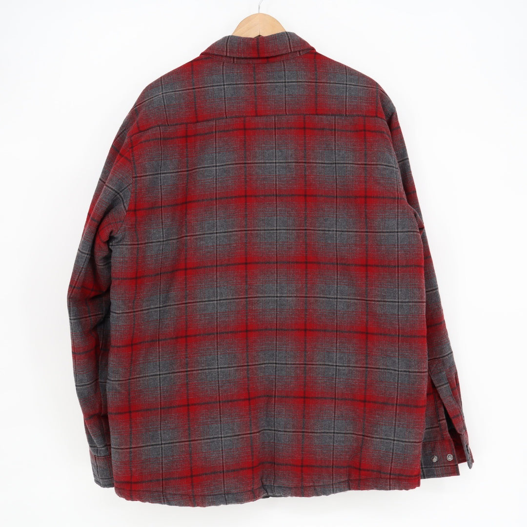 Rugged Elements Mens Red Grey Plaid Quilted Lined Flannel Shirt Jacket Size M