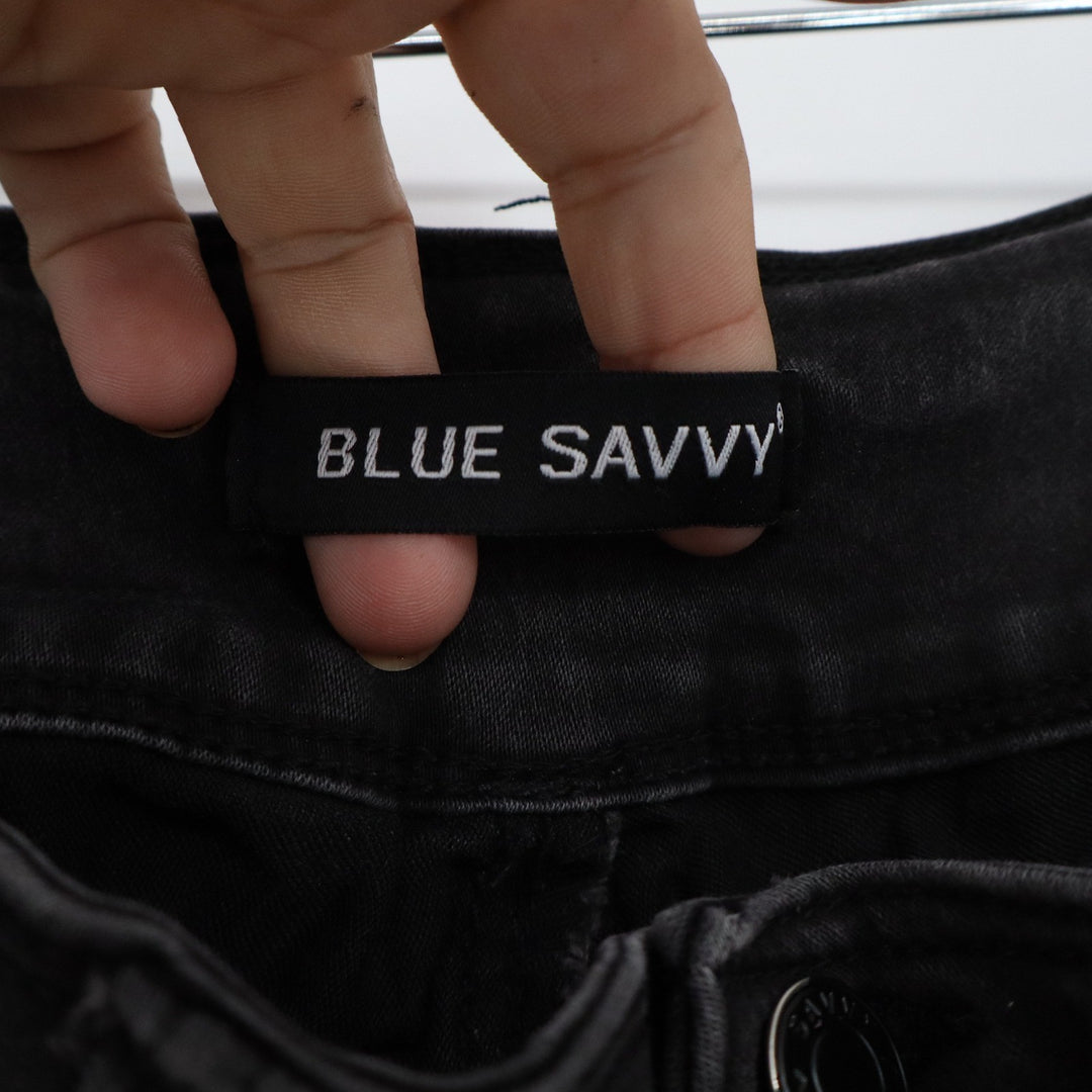 Blue Savvy Womens High Rise Triple Button Skinny Jeans Faded Black Size 9/29