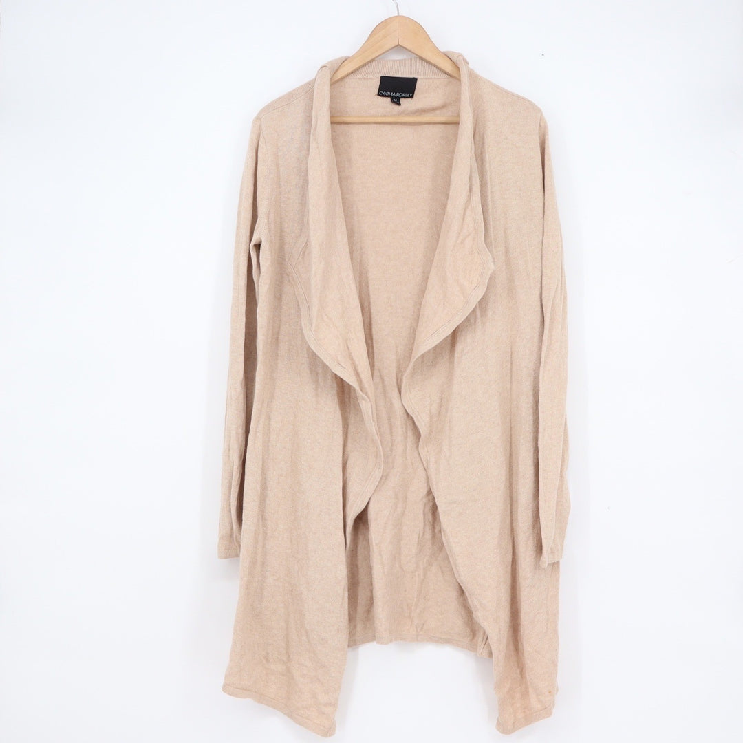 Cynthia Rowley Tan Beige Cotton Cashmere Draped Open Front Cardigan Medium