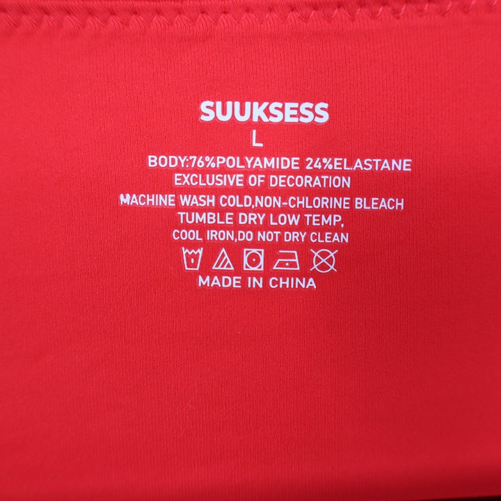 Suuksess Crop T-Shirt Womens Large Red Stretch Long Sleeve Square Neck Pullover