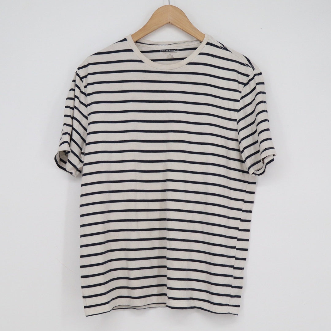 Amazon Essentials Mens Regular Fit Striped Crewneck T-Shirt Cream Navy Blue M