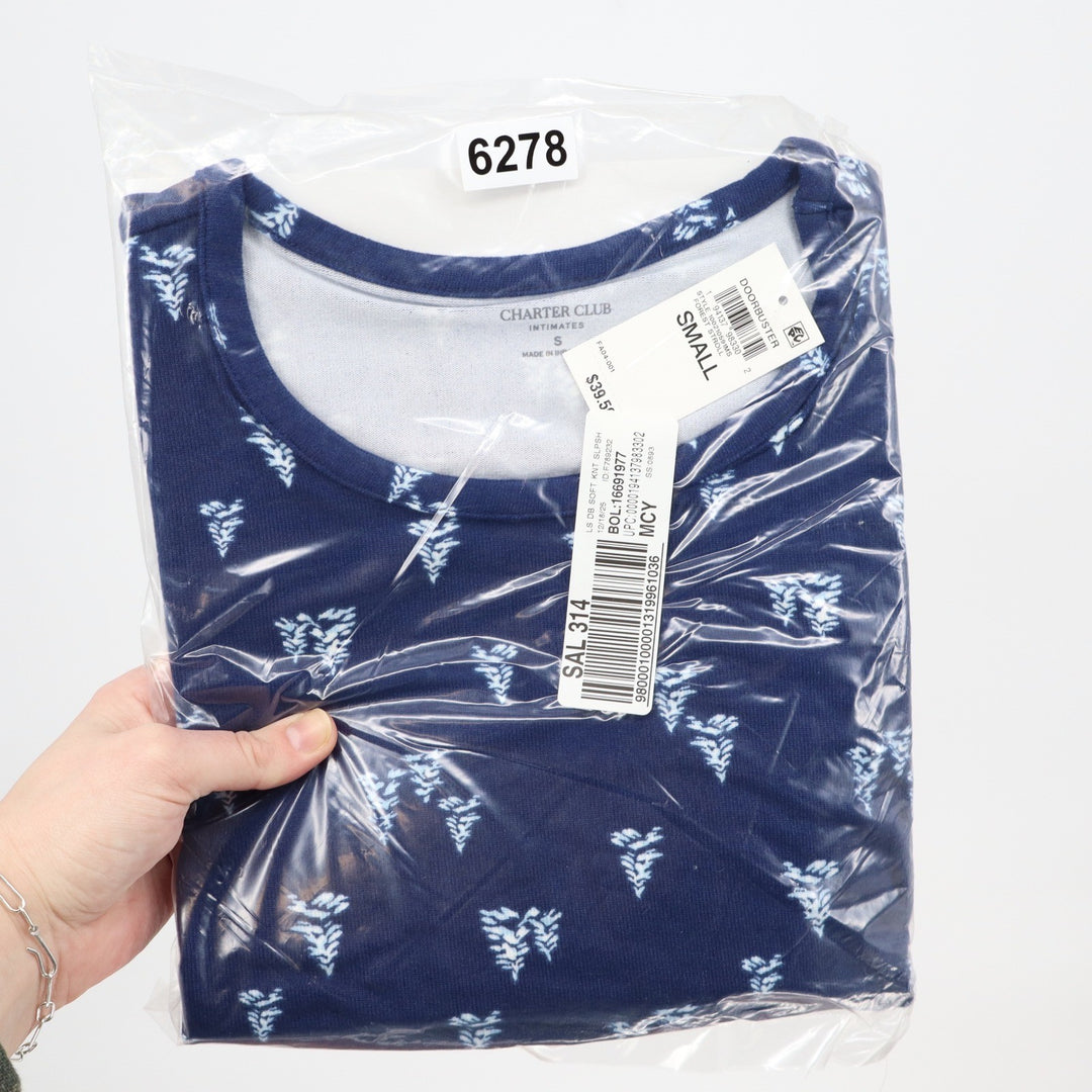 Charter Club Intimates Womens Small Navy Blue Forest Stroll Sleep Shirt