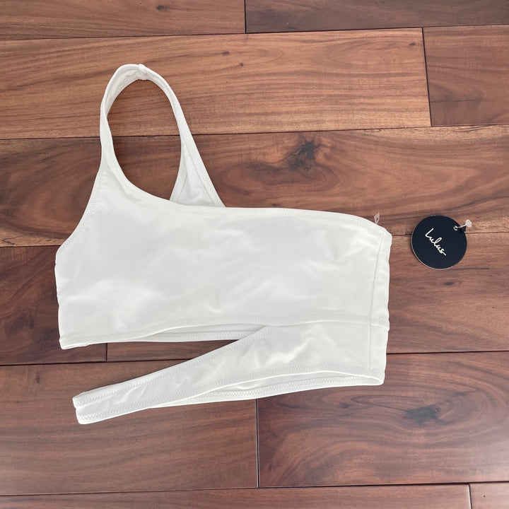 Lulus White One Shoulder Cutout Swim Top Bikini Top Size M