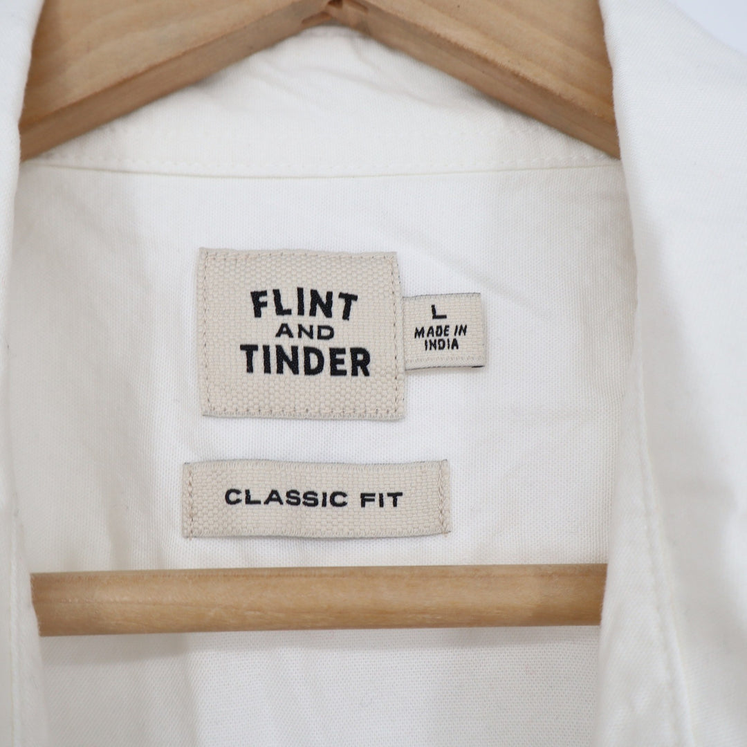 Flint and Tinder Shirt Mens L Classic Fit Off-White Button-Down Solid Excellent