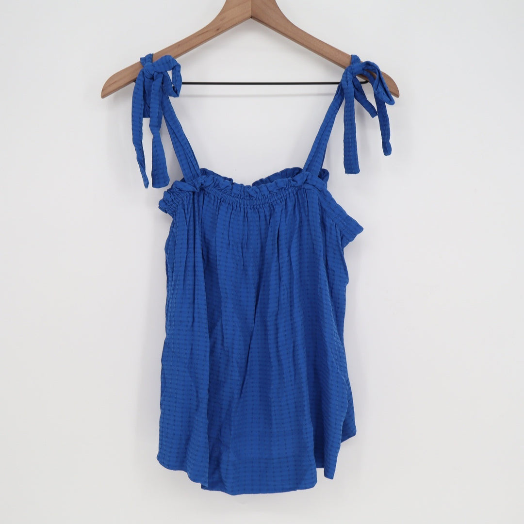 HM Royal Blue Tie Shoulder Ruffle Camisole Tank Top Viscose Size M