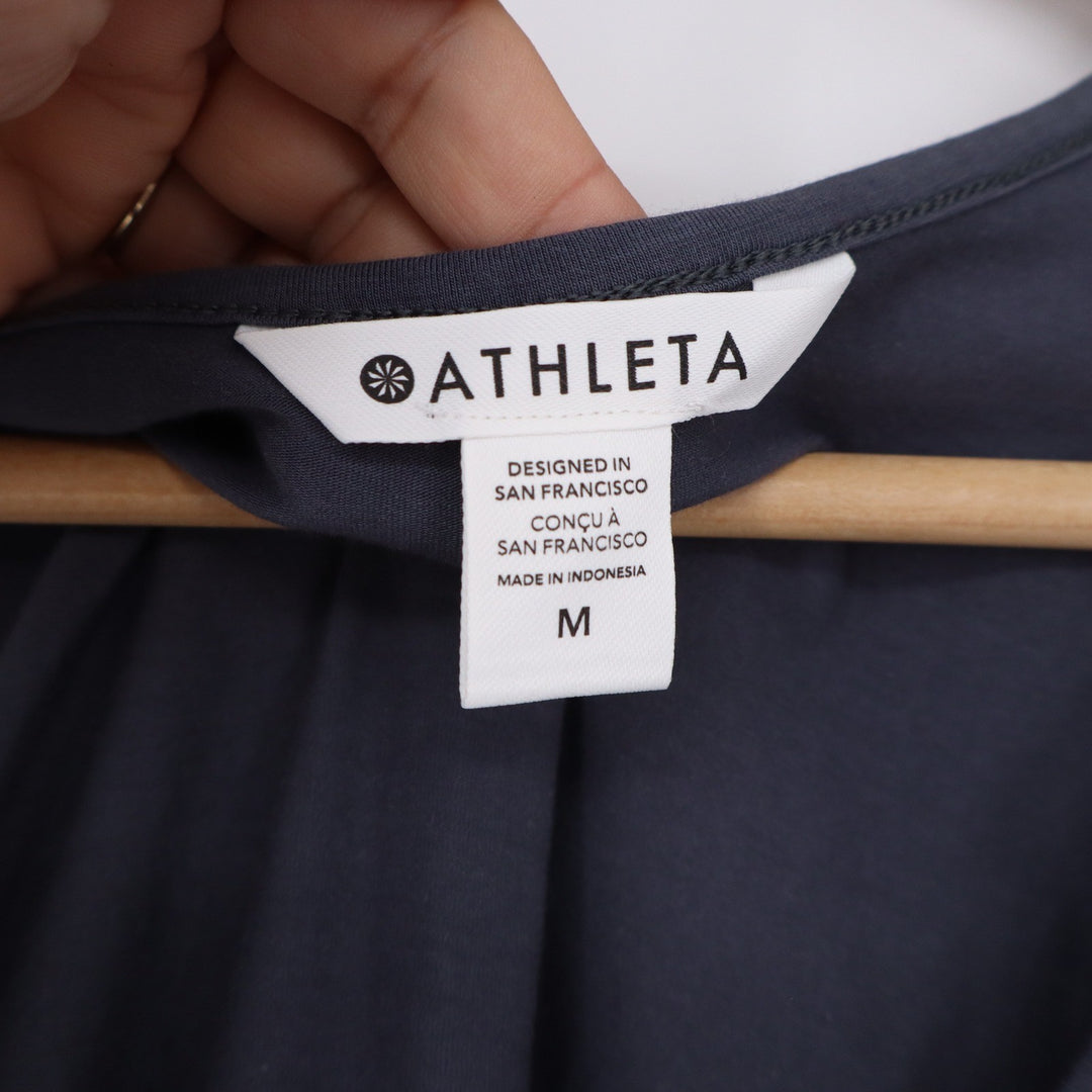 Athleta Tank Top Womens Medium Charcoal Grey Side Ruched Scoop Neck Excellent