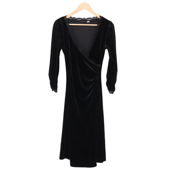 Fire Portfolio Dress Womens Small Faux Wrap Black Lace Trim Velvet Excellent
