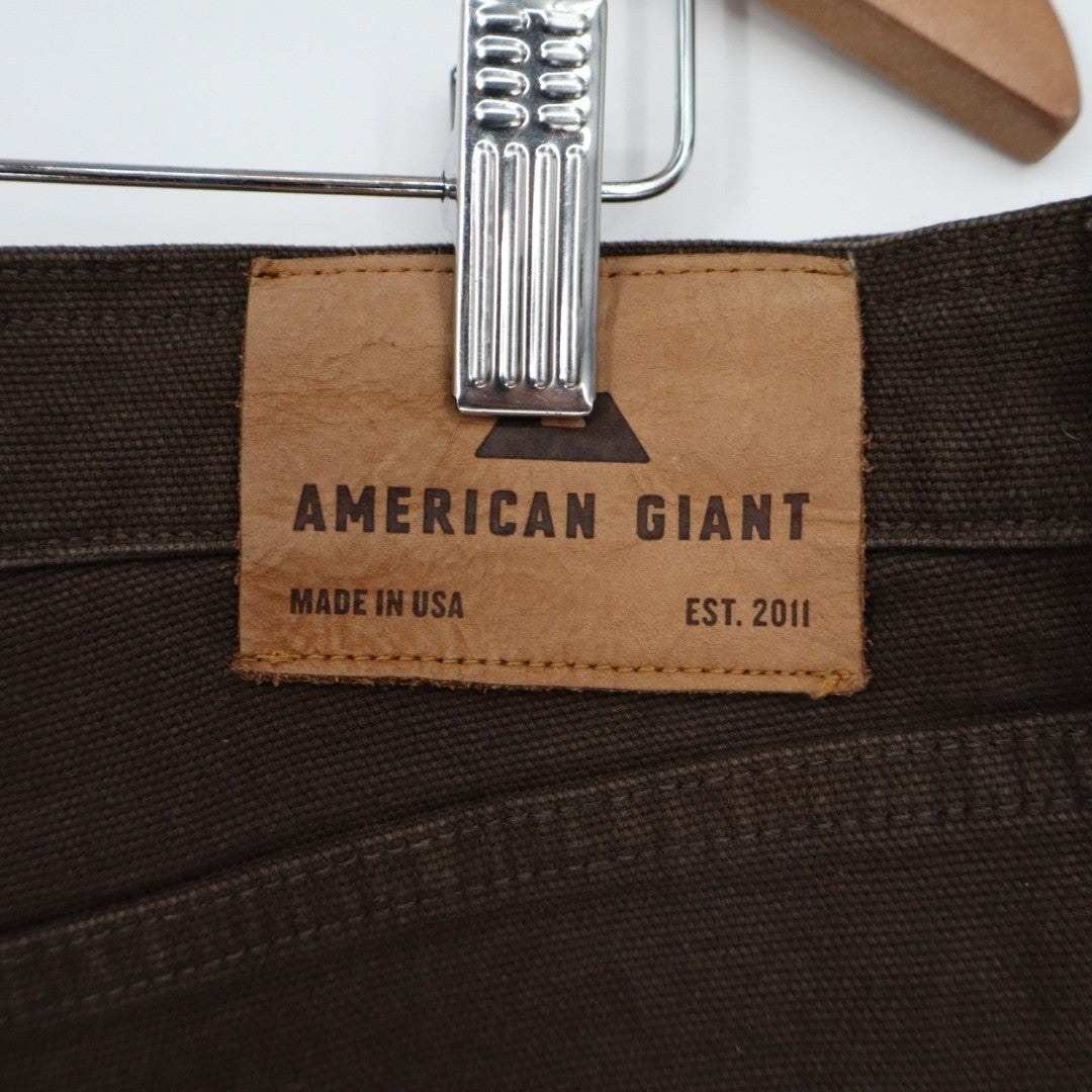 American Giant Roughneck Straight Pants Mens 36X30 Brown Canvas Preppy Stretch