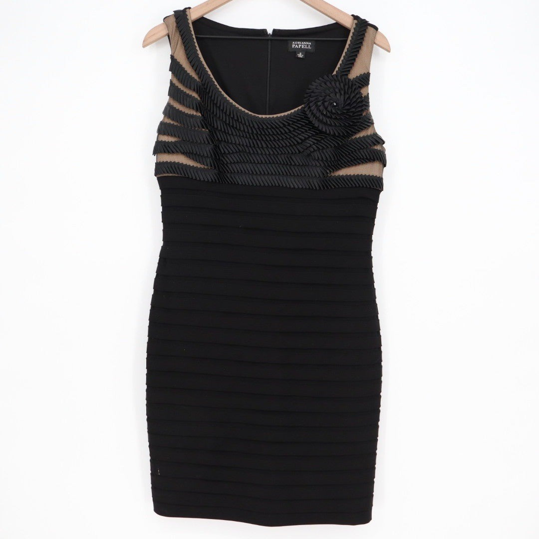 Adrianna Papell Black Sheath Dress With Embellished Neckline Size 12