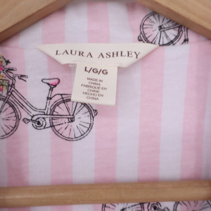 Laura Ashley Pajama Set Womens Large Pink Striped Bicycle Capri Pants Excellent