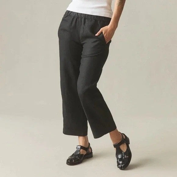 American Giant Pants Womens Small Black Linen Relaxed Fit Summer Made in USA
