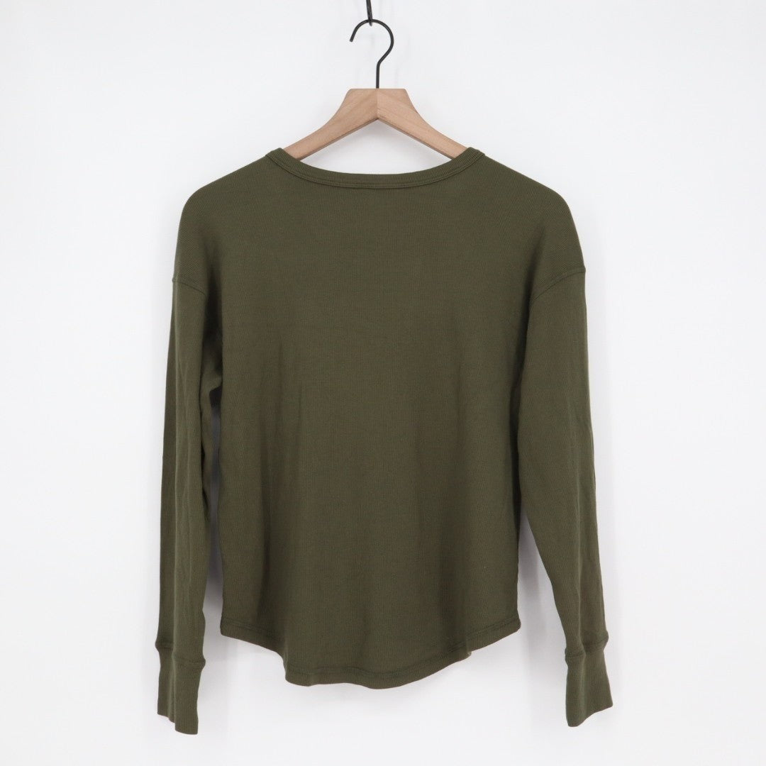 American Giant Luxe Rib Womens Small Olive Green Long Sleeve V-Notch Pullover