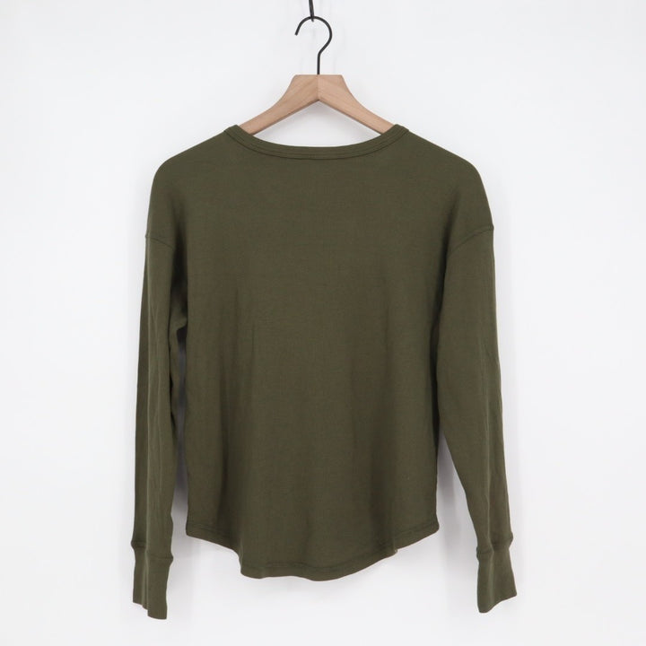 American Giant Luxe Rib Womens Small Olive Green Long Sleeve V-Notch Pullover
