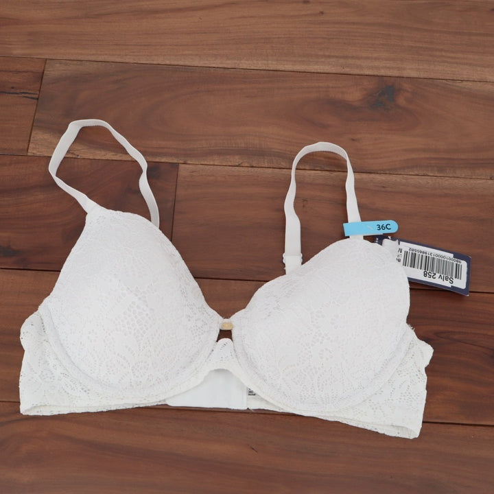 Maidenform One Fab Fit Custom Lift Bra Women's 36C White Stretch Lace Detail