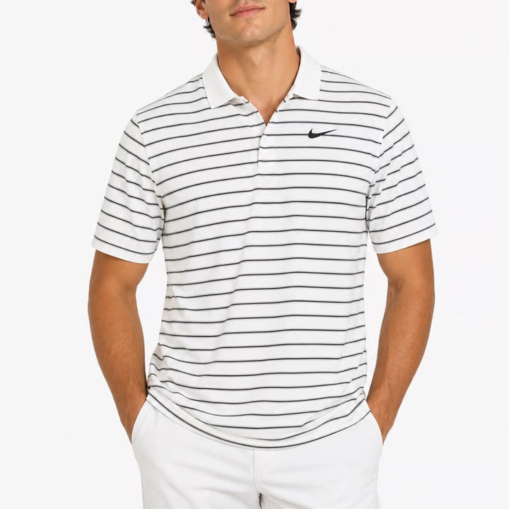 Nike Golf Mens Dri-FIT Striped Polo Shirt White Black Size S NEW