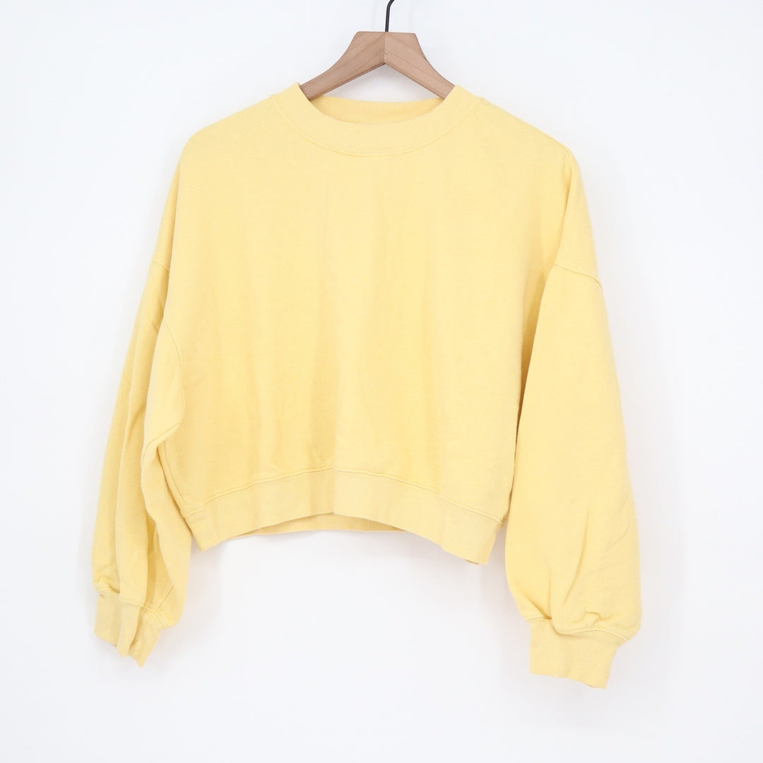 Old Navy Womens Yellow Relaxed Cropped Crewneck Sweatshirt Medium