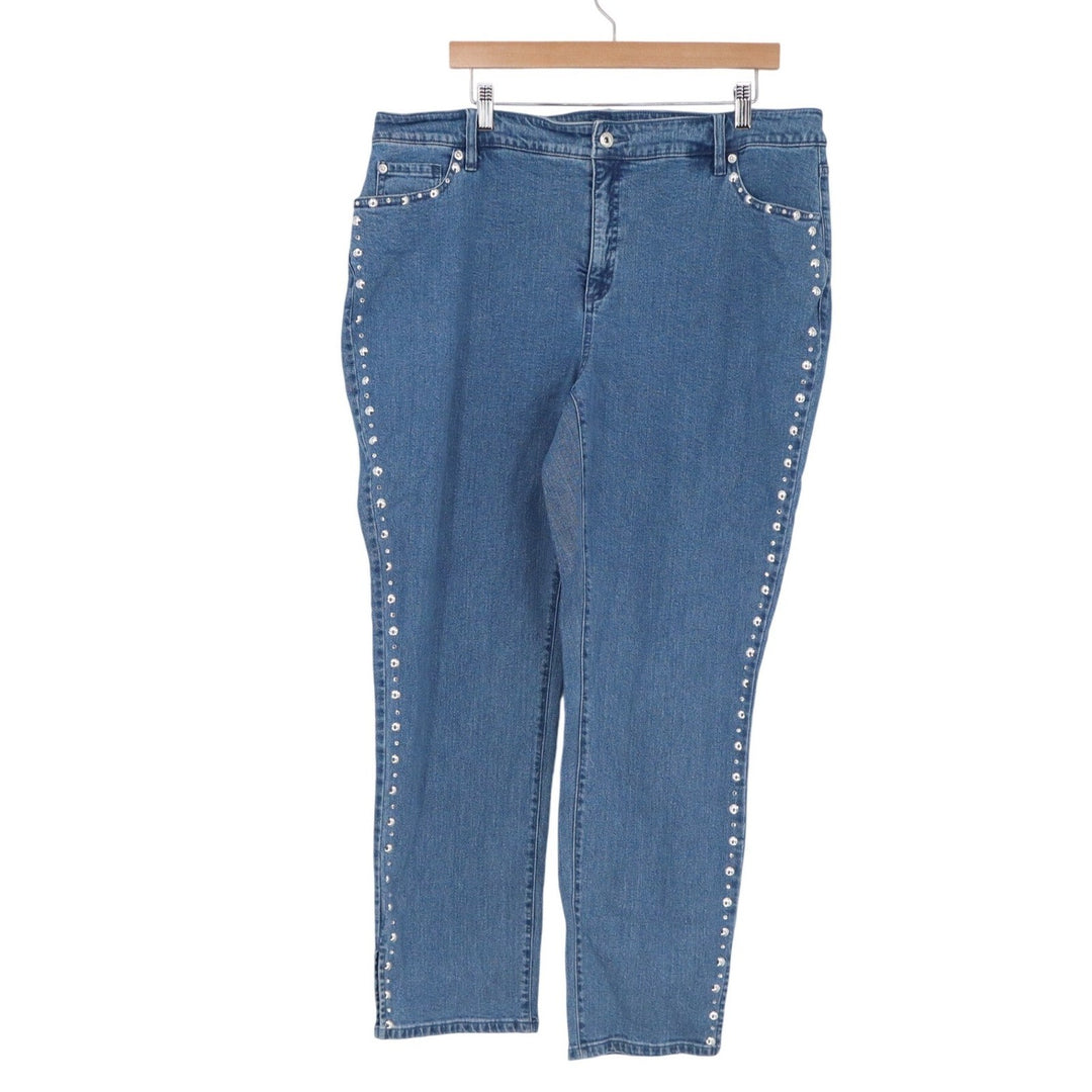 INC International Concepts Women's 20W Studded Straight Leg Jeans Blue