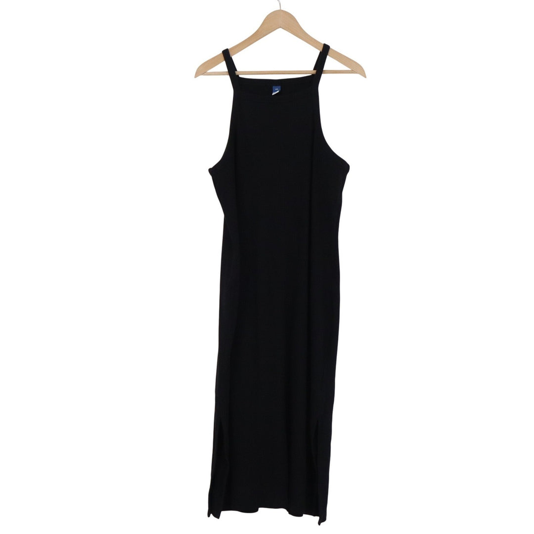 Old Navy Womens XXL Black Ribbed High Neck Sleeveless Midi Bodycon Dress Slits