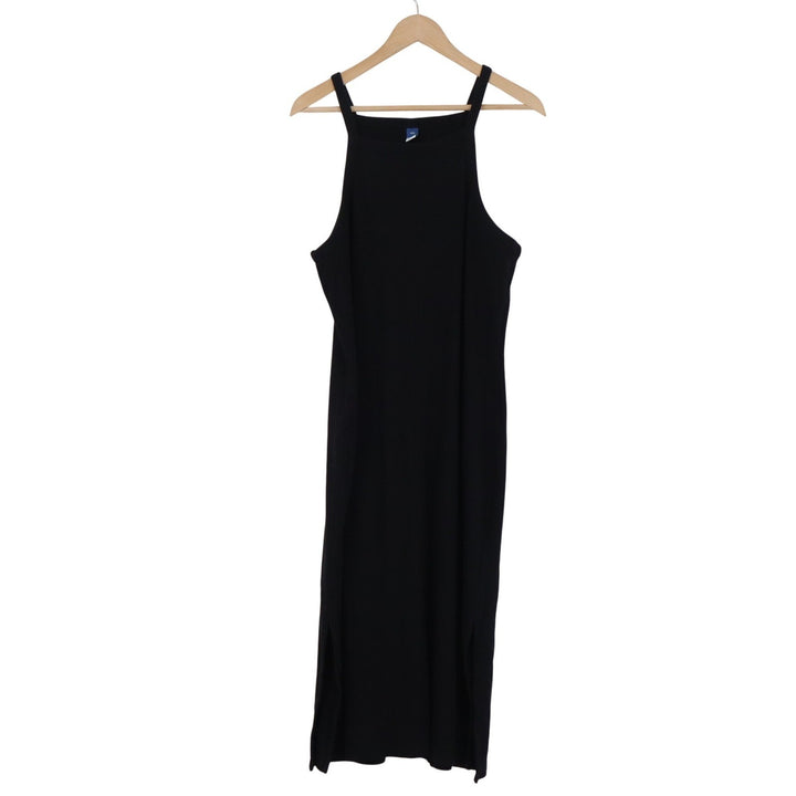 Old Navy Womens XXL Black Ribbed High Neck Sleeveless Midi Bodycon Dress Slits
