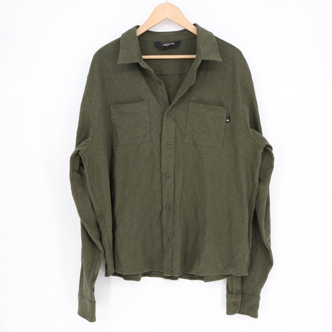 American Giant Premium Slub Shirt Mens XL Olive Cotton Long Sleeve Button Up