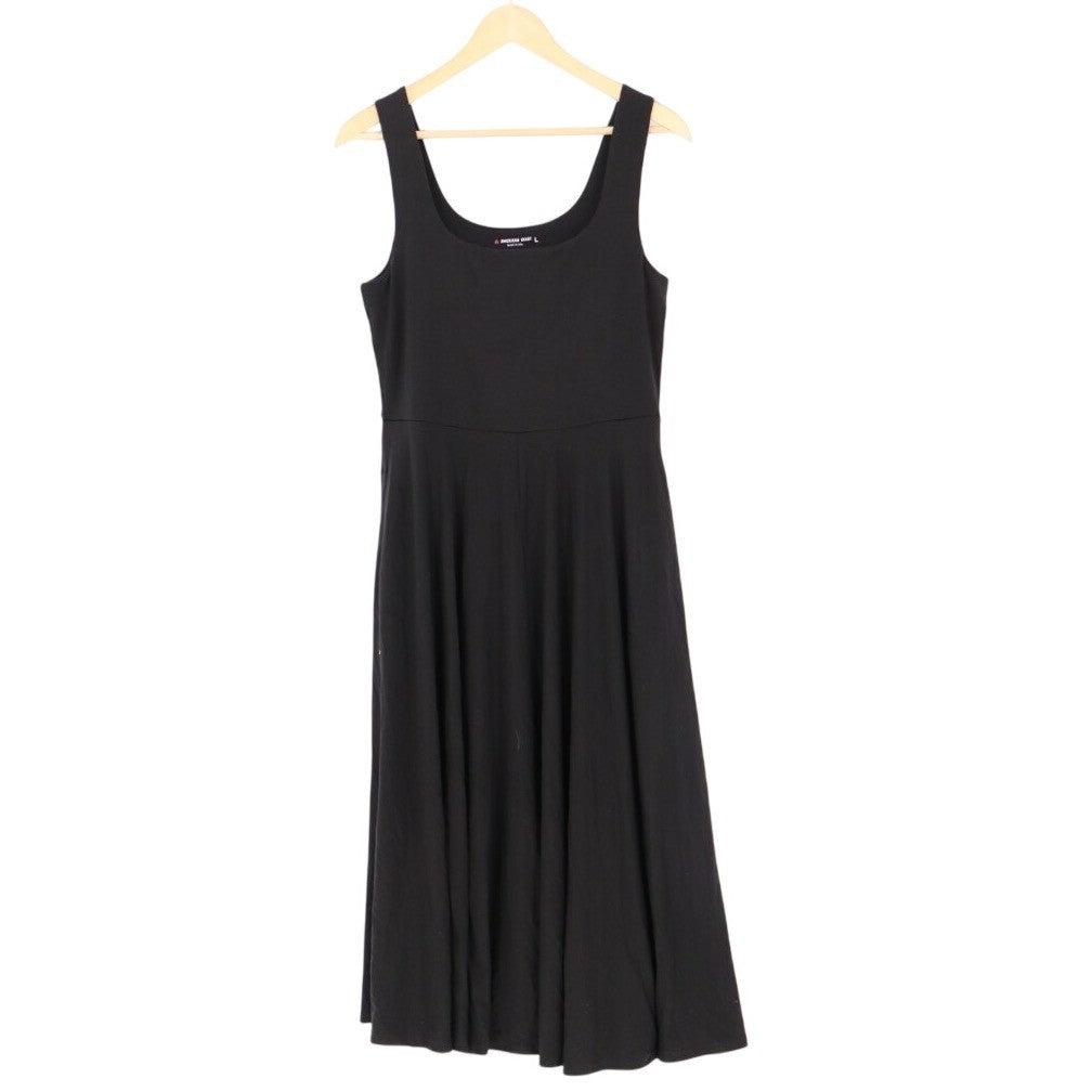 American Giant Black Sleeveless Fit Flare Midi Dress Size L Made in USA Pockets
