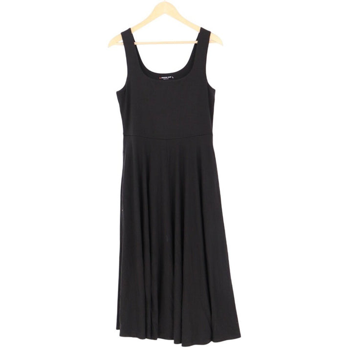 American Giant Black Sleeveless Fit Flare Midi Dress Size L Made in USA Pockets