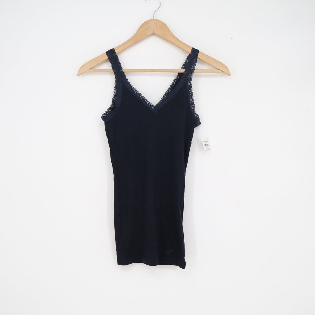 Hollister Navy Blue Lace Trim Ribbed Camisole Tank Top XS