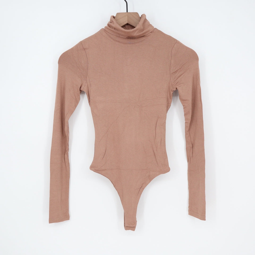 Naked Wardrobe Womens Long Sleeve Turtleneck Bodice Tan Brown Small