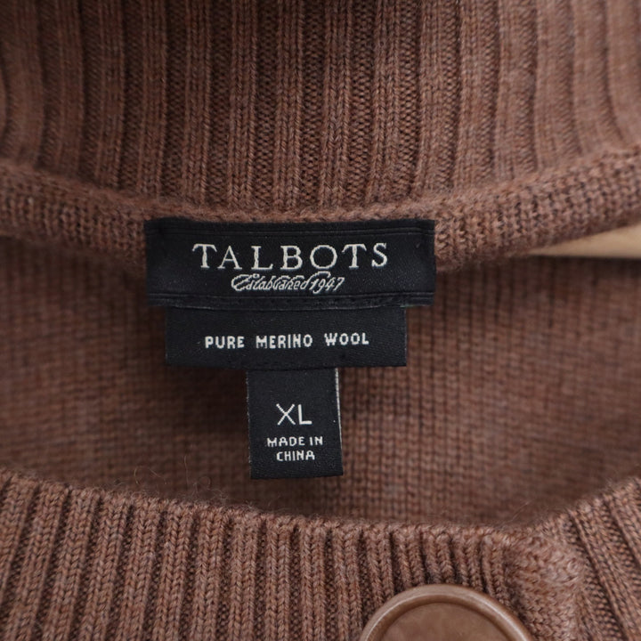 Talbots Brown Pure Merino Wool Double Breasted Cardigan Sweater XL