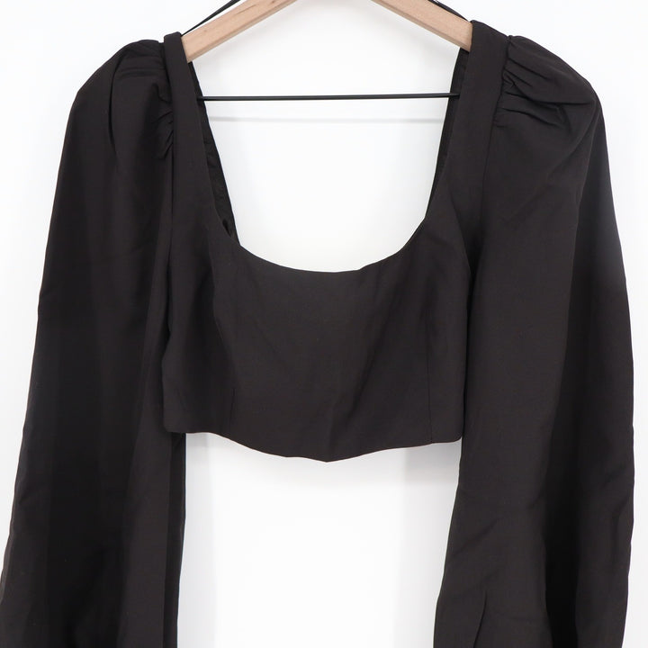 Naked Wardrobe The Statement Black Puff Sleeve Crop Top NWSP20-T19 Small