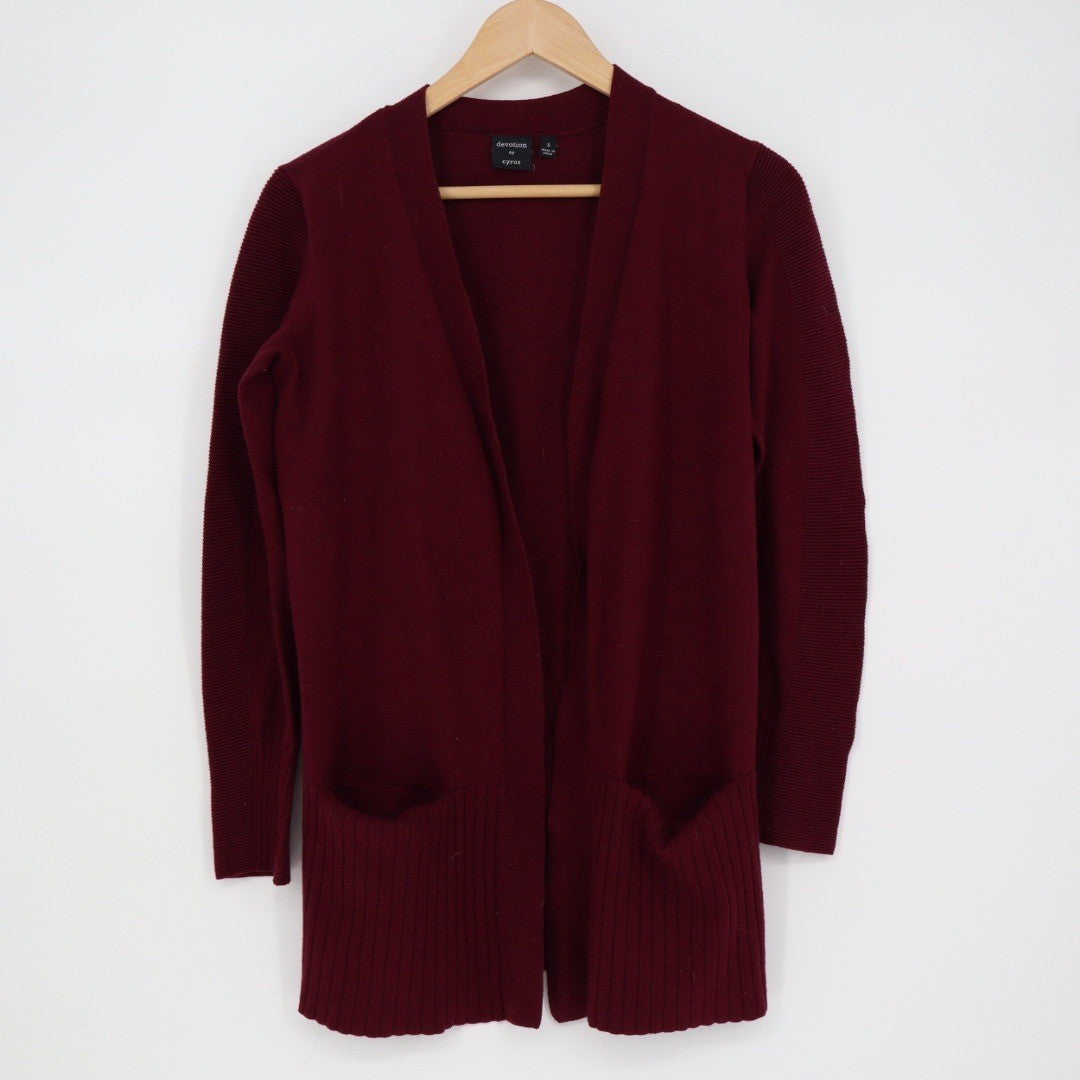 devotion by cyrus Burgundy Ribbed Knit Open Long Sleeve Cardigan Sweater Size S