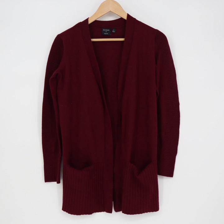 devotion by cyrus Burgundy Ribbed Knit Open Long Sleeve Cardigan Sweater Size S