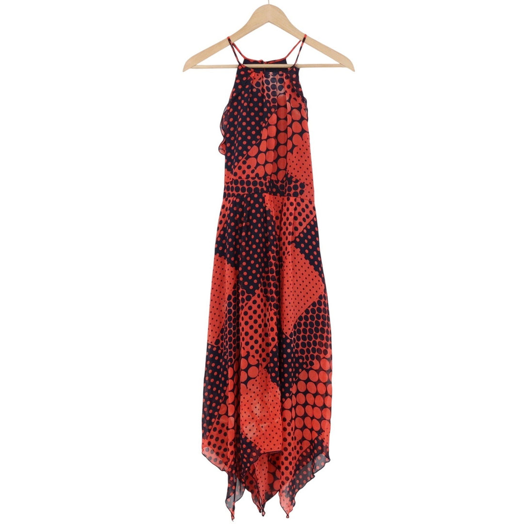 Enfocus Studio Red Navy Polka Dot Halter Handkerchief Hem Midi Dress Womens 8