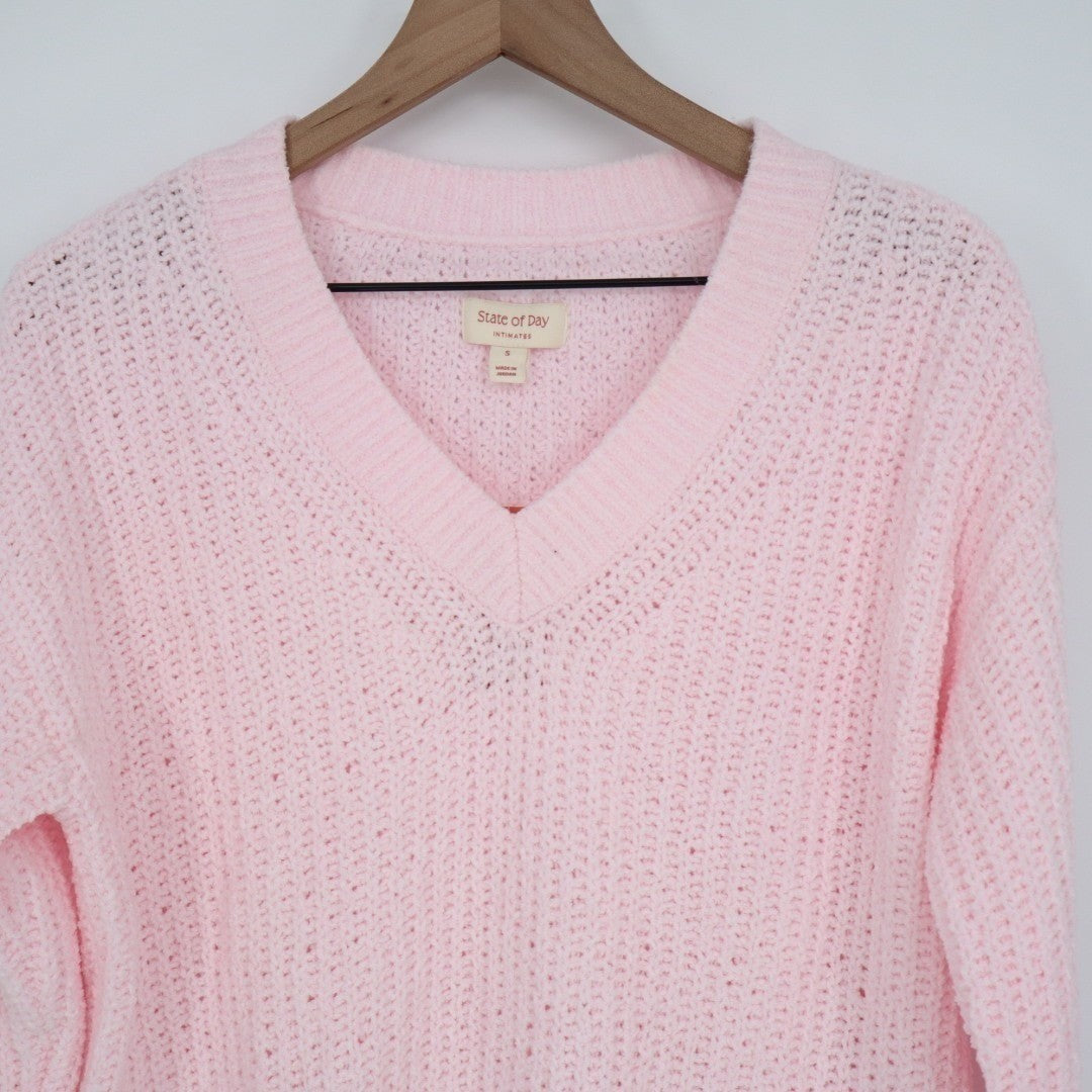State of Day Intimates Pajama Top Womens Small Baby Pink Waffle Knit Sleepwear