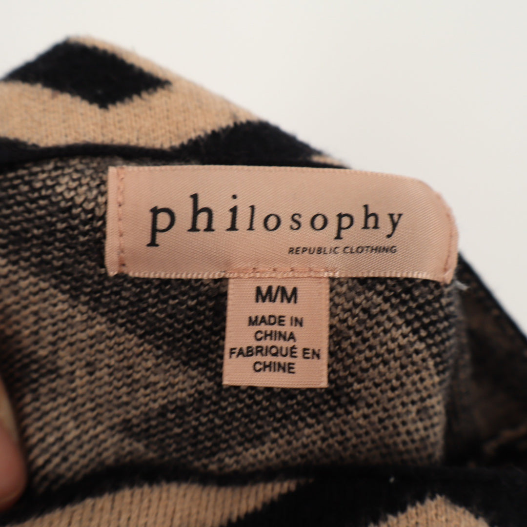 Philosophy Republic Clothing Womens Mock Neck Geometric Greek Key Sweater Tan M