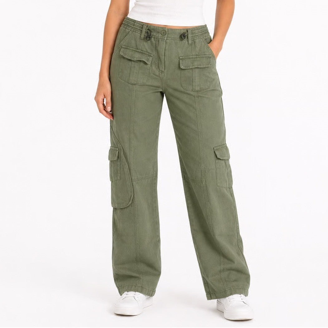 Brandy Melville Olive Green Cargo Pants Straight Leg Utility Trousers
