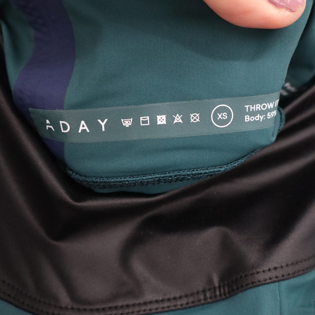 ADAY Throw It Higher Leggings Teal Black Colorblock Zipper Pockets XS
