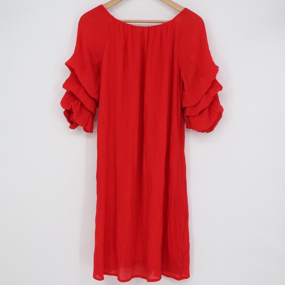 Indigo Rose Red Tiered Ruffle Sleeve Crinkle Shift Dress Large