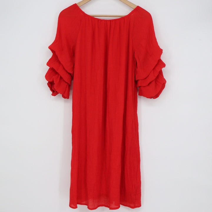 Indigo Rose Red Tiered Ruffle Sleeve Crinkle Shift Dress Large